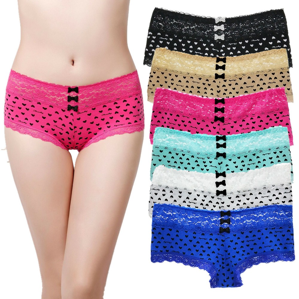3-6 Pack Women's Cotton Lace Trim Boyshort Underwear Briefs