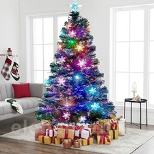 Fibre Optic Christmas Tree Xmas LED Lights Pre Lit Color Changing & Snowflakes