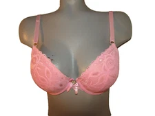 MAMIA  RN 65914 Pink Lace Padded Push-Up Bra Size 36C, Underwire, Nylon/Spandex