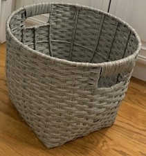 13" high 11" square base Large Round 18" diameter woven wicker Basket gray, READ