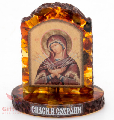 Baltic Amber Arch Shrine Icon Virgin Mary God's Mother Our Lady of Seven Sorrows