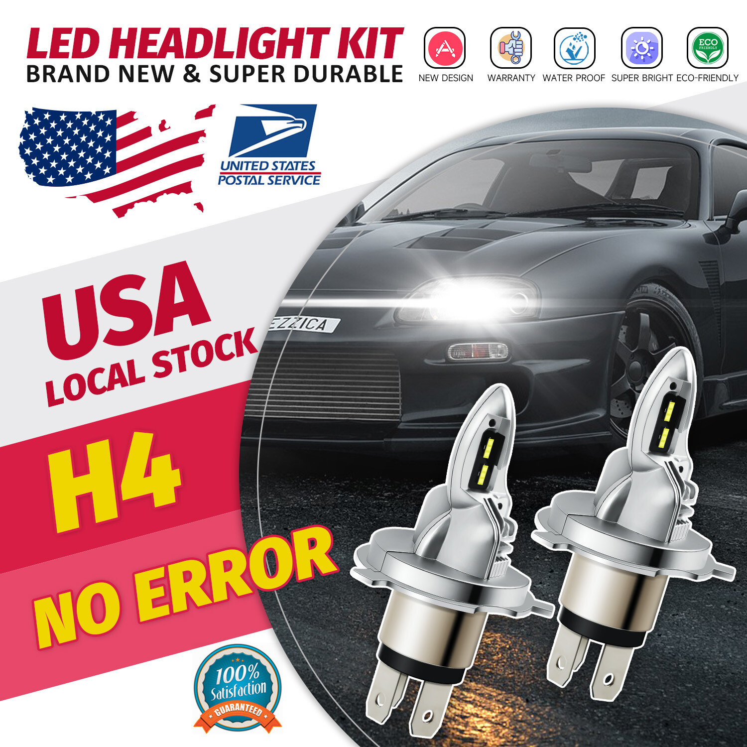 H4 9003 LED Headlight Bulbs Conversion Kit Hi/Low Dual Beam For Car & Motorcycle