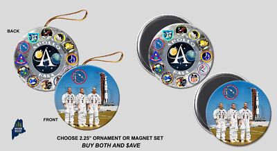 APOLLO 9 Christmas Ornament / Magnet Set - Collectible Logo Moon Landing NASA