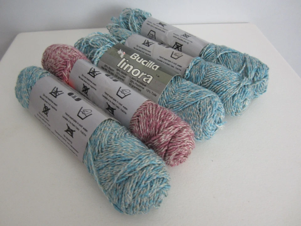 De Colección Bucilla Minora Lote 5 Madejas Azul Rosa Lino Rayón Acrílico 500 Yardas Destash Foto 3 de 4