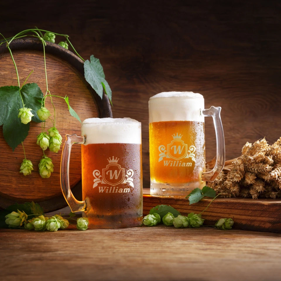 Vaso de cerveza grabado Stein - Vaso de cerveza personalizado de 16 oz con mango - Taza de cerveza vaso Foto 2 de 4