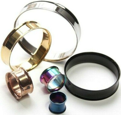 Double Flared Flesh Tunnel Ear Plugs - Silver & Black Surgical Steel Stretchers, 2mm To 30mm, Nickel-Free