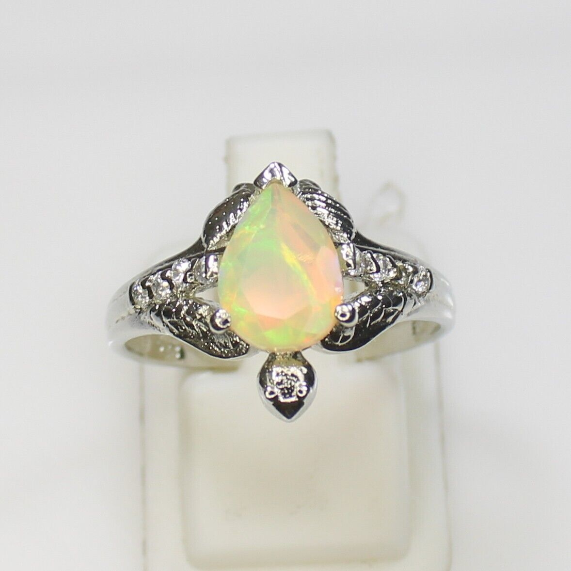 Sterling Silver Solitaire Ring with Natural Faceted Opal in Various Sizes