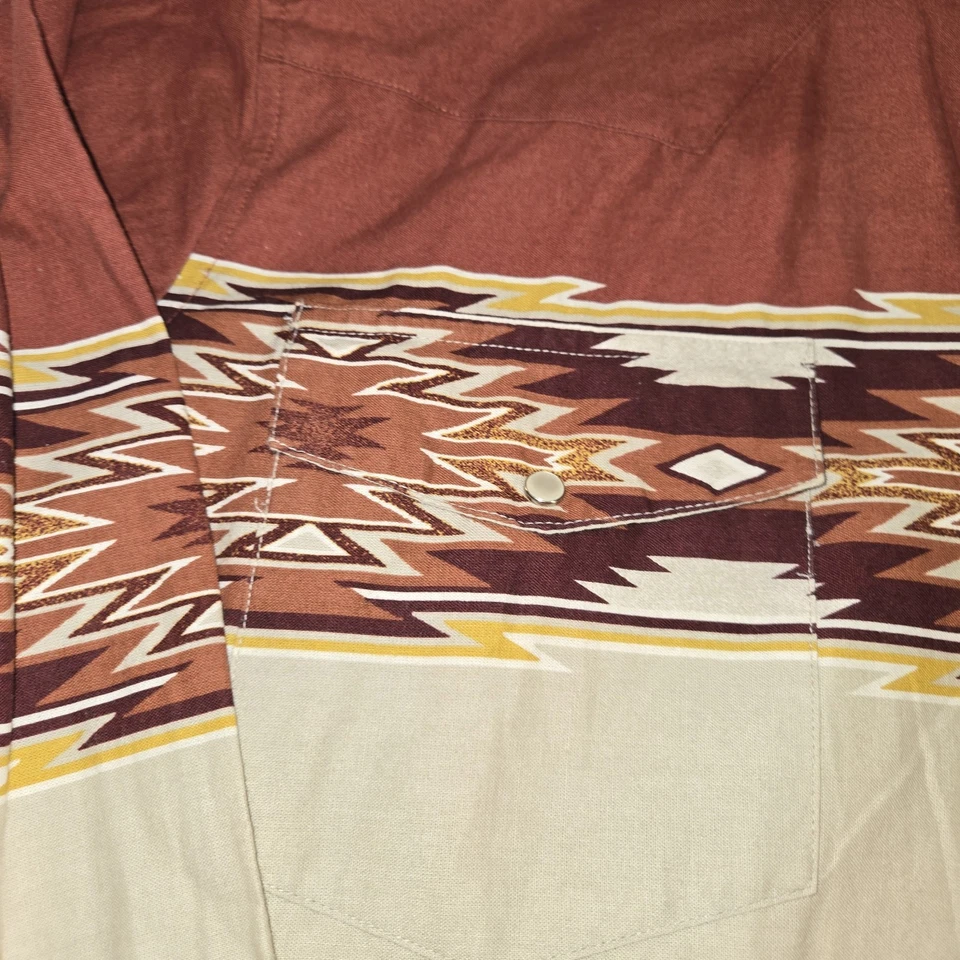 Camisa Western Vintage Wrangler Rustler Para Hombre L Suroeste Azteca Perla A Presión Foto 4 de 4