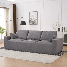 113" U-Shaped Modular Cloud Sofa w/ Chaise, Grey Corduroy Living Room Sleeper