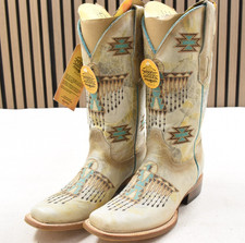 Corral Ladies western Boots White-Turquoise Embroidery Square Toe Size 7M Z5219