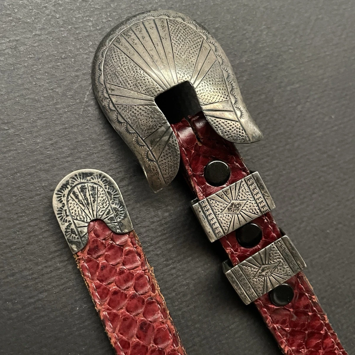 Vintage sterling Belt w Buckle Western Native Navajo Craft Masters Item #960M- Large Vintage Navajo Turquoise and Coral  main image 3