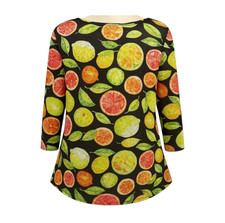 Peck & Peck XL Citrus Fruit Print Tunic Top 3/4 Sleeve Made in USA NWT Fits L