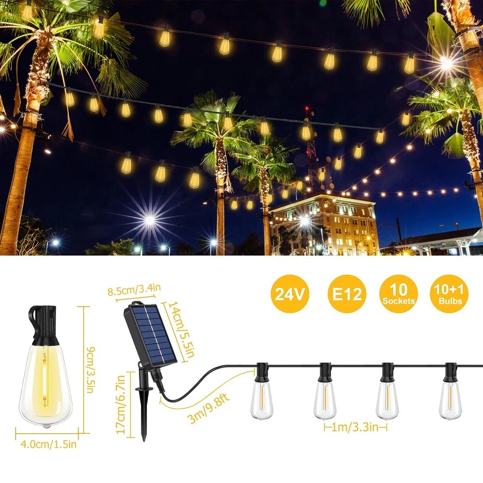 Cadena de luces solares para exteriores de 50 pies para patio impermeable conectable ST38 luz LED Foto 4 de 4