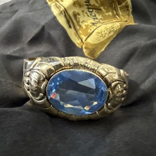 Bracelet Ancien Plaqué Or Manchette Pierre Bleue Ref J545