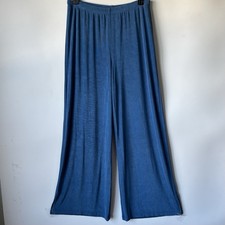 Chico s Travelers Wide Leg Pants Sz 2 Large Petrol Blue Pull On Slinky Fast Ship