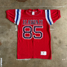 1985 VINTAGE 80s HAWAII SOUVENIR RINGER T-SHIRT KID SZ M HAWAIIAN SURFER SURFING