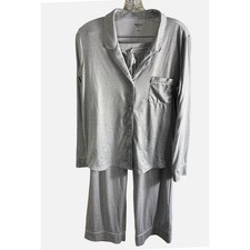 GapBody Original Gray Pajama Set Long Sleeve Button Up Top Wide Leg Pants M