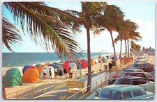 Fort Lauderdale Beach Florida Vintage Postcard Colorful Cabanas 1950s 60s Cars