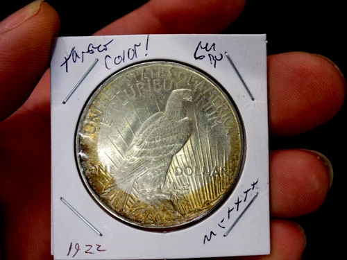 PEACE SILVER DOLLAR 1922 GEM BU RAINBOW WOW COIN MS+++++ NICE 90% SILVER DOLLAR