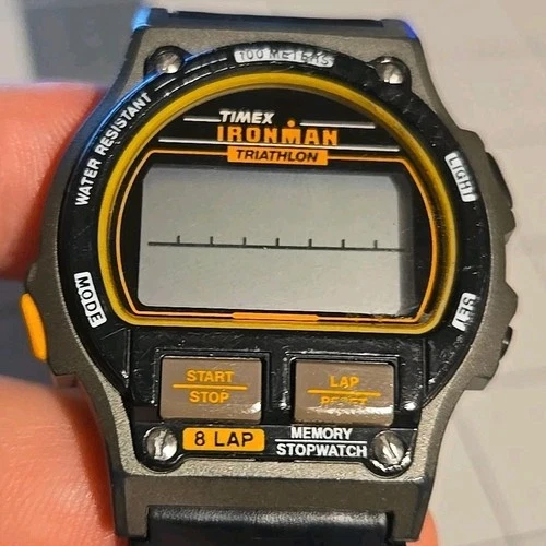 Vtg Timex Ironman Triathlon Men's Watch Band Digital 8 Lap 100 Meter Water Res