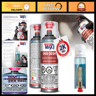 2K Epoxy Primer Spray Paint - Black, Fast-Drying, Corrosion-Resistant, High Adhe