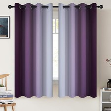 Grommet Ombre Room Darkening Curtains 63 inch Length, Purple and Greyish Whit...