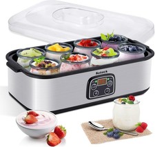 Yogurt Maker W/ 8 Glass Jars Time & Temp Adjustable Control Yogurt Machine