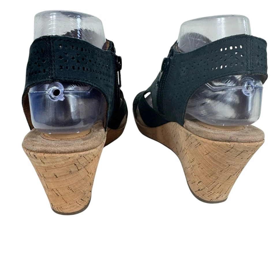 Sandálias anabela Rockport Cobb Hill Jana couro cinza perfurado cortiça feminina tamanho 8 - Imagem 2 de 4