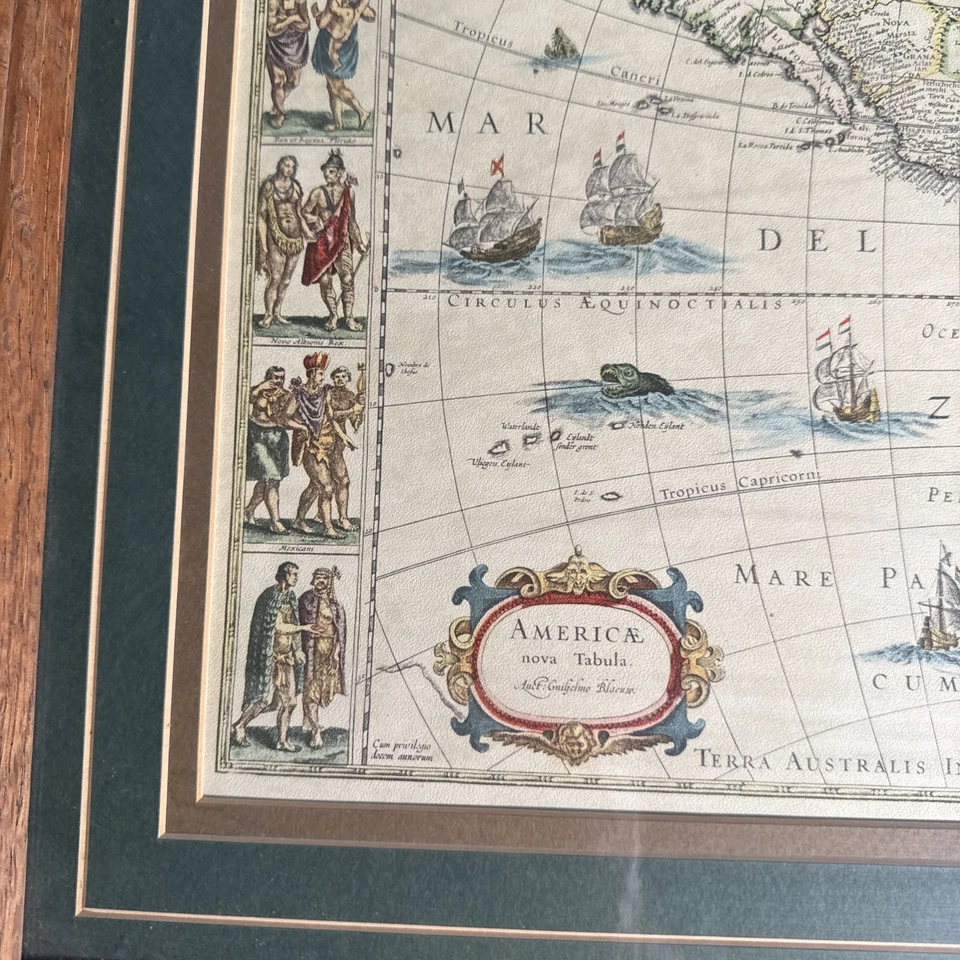 Vintage Guilielmo Blaeuw America Nova Tabula Map Reproduction Framed - Image 4 of 4