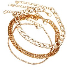 3Pcs Elegant Golden Metal Chain Anklets Dainty Layered Foot Jewelry