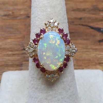 3.30Ct Oval Cut Lab-Created Fire Opal Halo Wedding Ring 14K Yellow Gold Plated