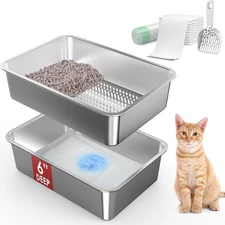 19.7"x13.8"x6" Stainless Steel Sifting Litter Box: Pine Pellets +Scoop + Pee Pad