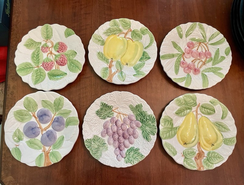 Vintage 1987 Fruit Du Jour by  Shafford Majolica Fruit Salad Plates Set of 6