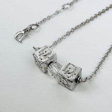 Dior Silver Block Charm Necklace Accessory Logo