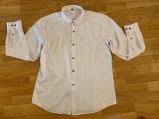 Mens Tuxedo Wedding White Long Sleeve Shirt Black Buttons Size L No Wrinkle