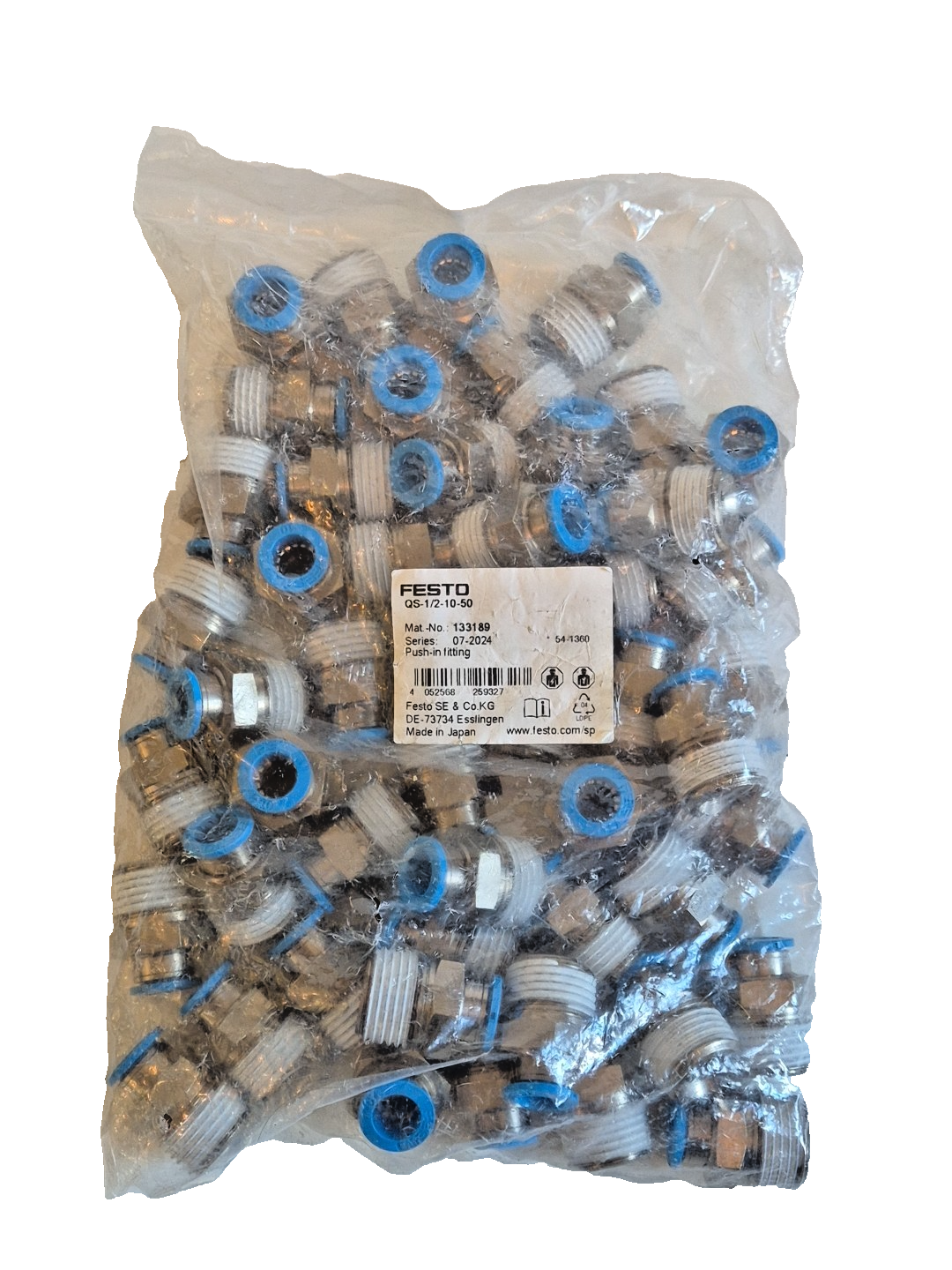 50 x Festo 133189 Push-in fitting QS-1/2-10-50  Series 07-2024 10mm Tube inc VAT