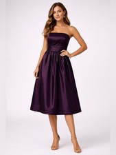 Wtoo Watters Plum Strapless Midi Dress Sz 10 Wedding Guest Cocktail Formal
