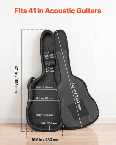 41 Inch Acoustic Guitar Hard Case 47in Travel Case w Straps Black