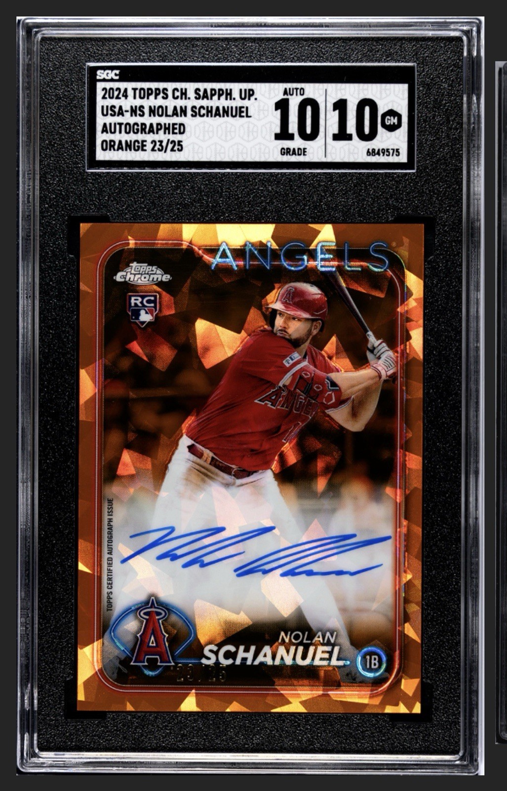 2024 Topps Chrome Update SAPPHIRE Nolan Schanuel Orange RC Auto 23/25   Angels