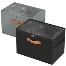 IMAXTOP 2 Pack Shoe Organizer for Closet,Foldable 2 Pack, Black  Gray