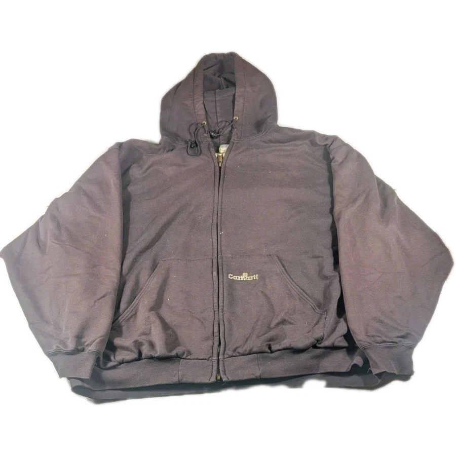 Distressed Carhartt Thermal Lined Hoodie Mens 4XL Brown Zip Hooded Sweatshirt