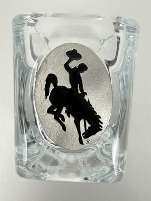 Bucking Bronco Cowboy Shot Glass Pewter Inlay Square 2.5  X 2  Wyoming Western