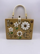 Vintage Rare Enid Collins Love Wood Box Purse Signed Missing Two Stones Signed