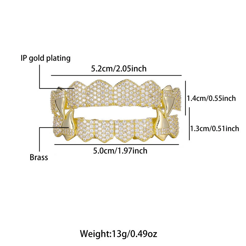 14k Baguette Joker Gold Grillz for Mouth Teeth Top Bottom Hip Hop 8 tooth Grills - Image 2 of 3