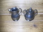 Vintage Small Queen Art Danish Lidded Pewter Tea Sugar Bowl Creamer Set Decor