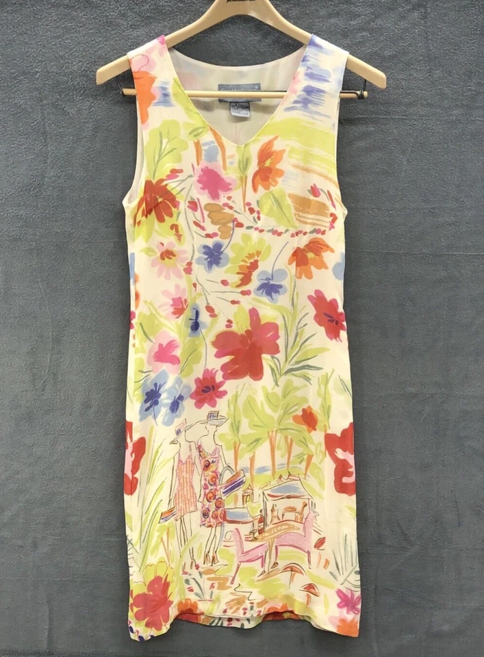 Платье женское Carol Anderson California размер 8 100% шелк цветочный узор бисер с подкладкой - Изображение 4 из 4