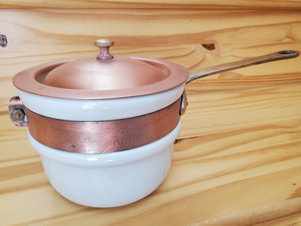 Vintage Copper Ceramic Double Boiler Bazar Francais NEW YORK Vintage Copper Ceramic Double Boiler Bazar Francais NEW YORK