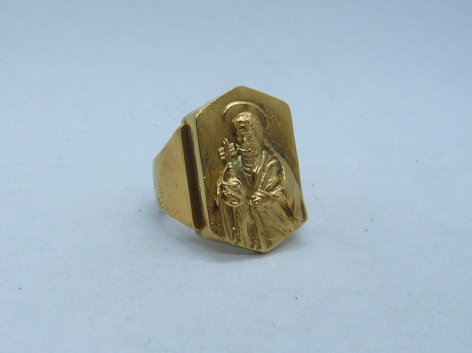 S. PETER FISCHER SCHLÜSSEL 925 STERLING SILBER PISCATORIUS PAPST RING VERGOLDET