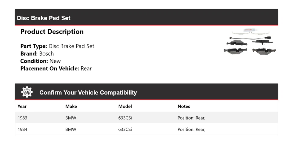 Pastillas de freno traseras semimetálicas para BMW 633CSi Bosch QuietCast 1983-1984 Foto 2 de 4