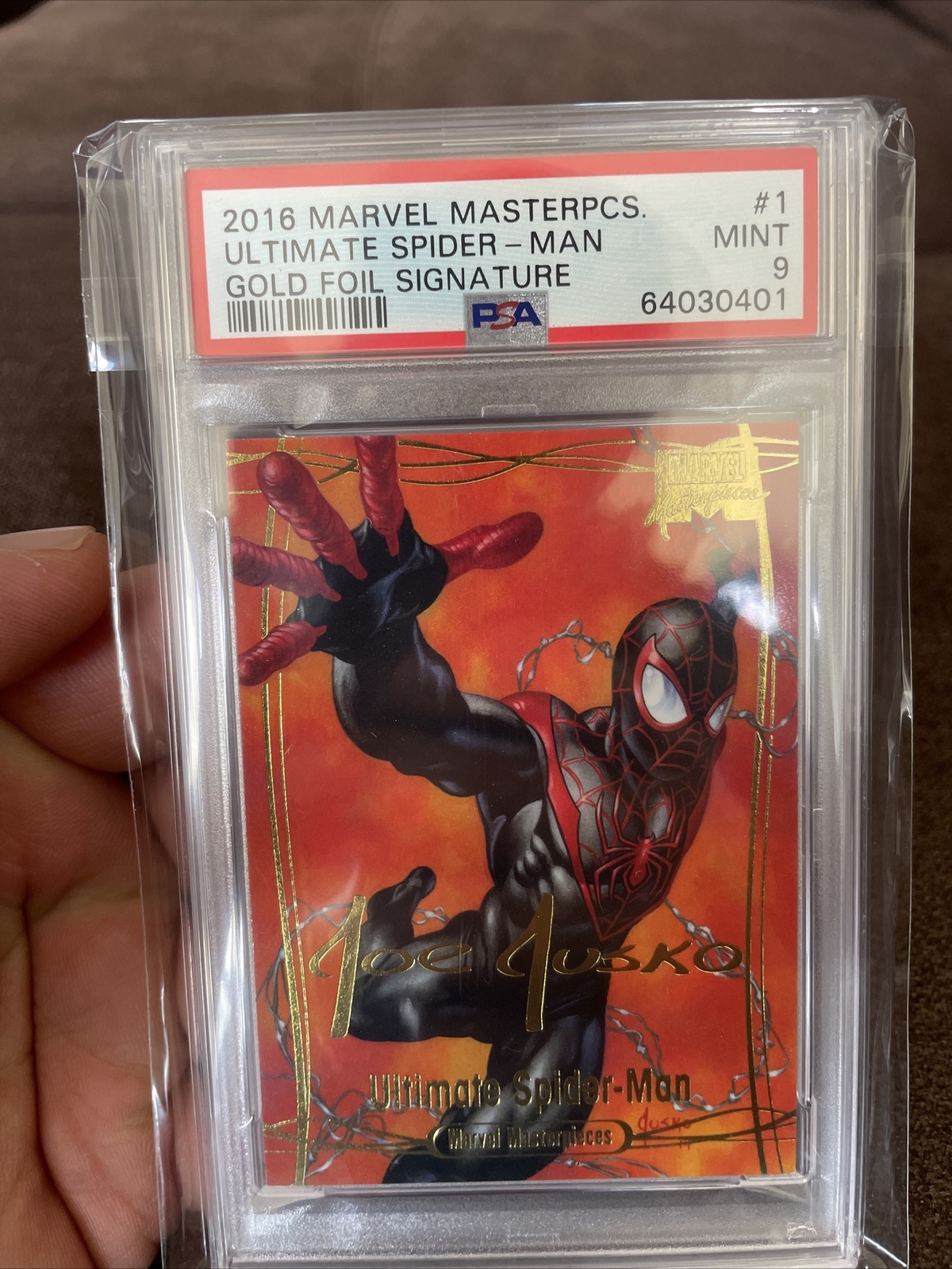 2016 Marvel Masterpieces Ultimate Spiderman Gold Foil signature - PSA 9 - Miles
